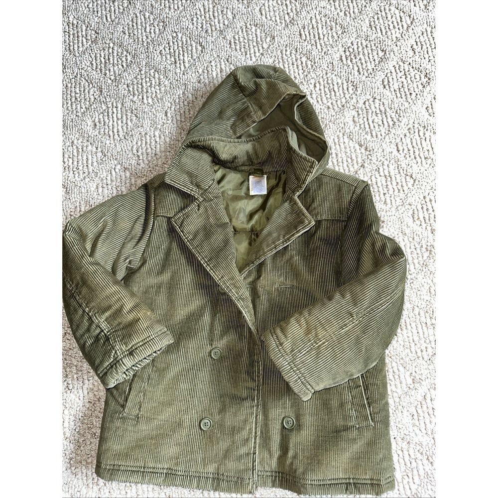 Gymboree Boy's Size Medium 7/8  Corduroy Winter Jacket Green -Removable Hood EUC